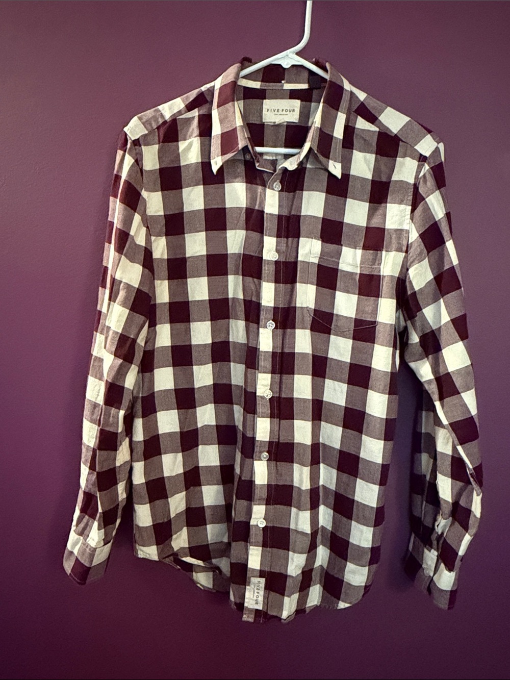 Five Four Men's Burgundy and White Plaid Button-Down Shirt